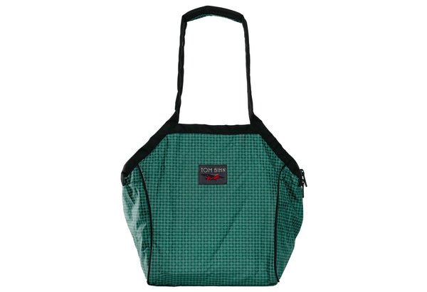 A Small Zip-Top Shop Bag in Sitka (dark green with white grid) 200 Halcyon.